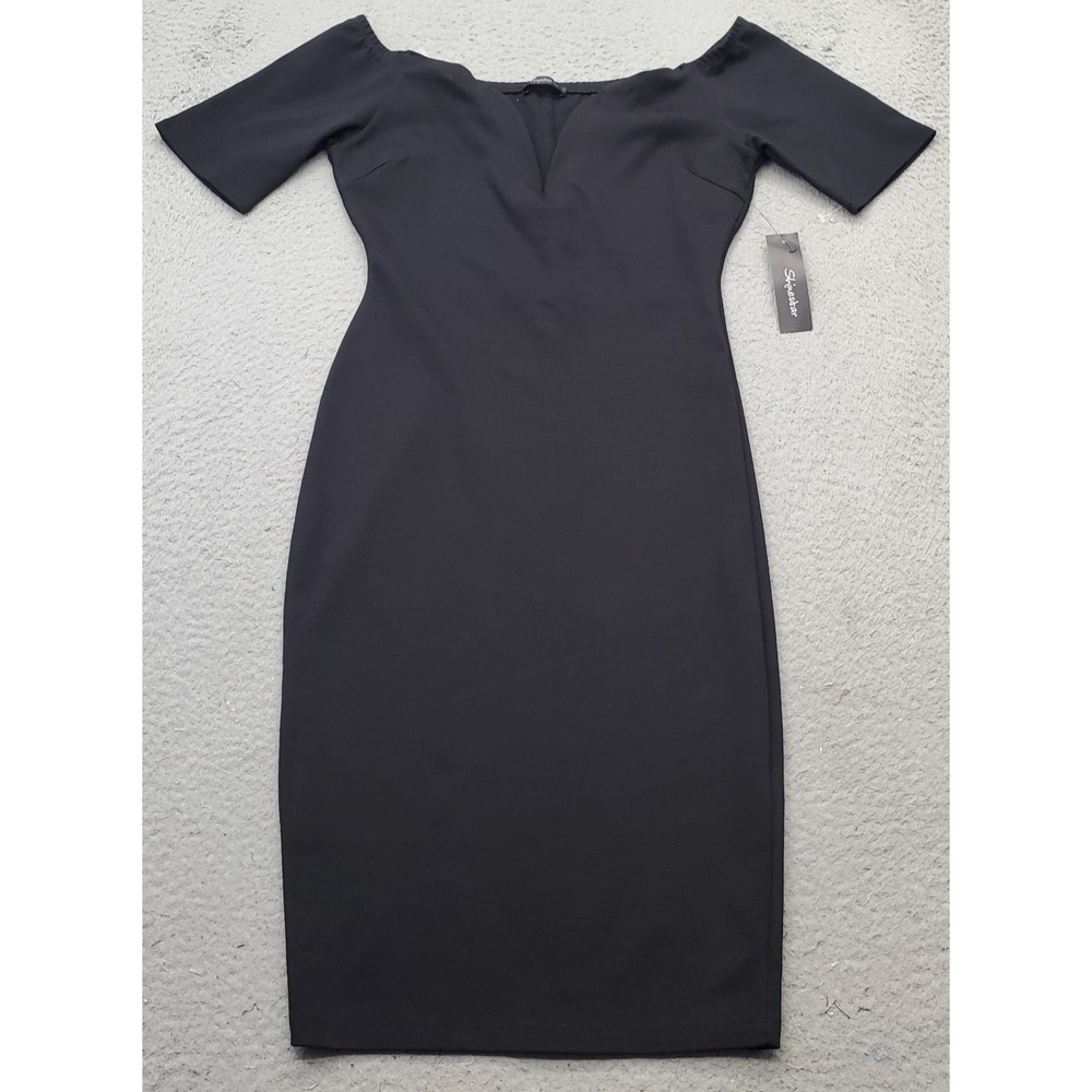 Shinestar Bodycon Dress Womens Medium Black Stretch Scuba Off The Shoulder Neck